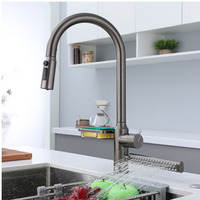 Robinet de cuisine moderne à un trou en acier inoxydable, pulvérisateur à tirette multifonction avec noyau de valve en céramique pour la cuisine