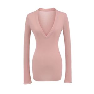 เสื้อคอวีลึกแขนยาวของผู้หญิงเสื้อโพลีเอสเตอร์100% นิ่มไม่ยับง่าย - Product Image 4