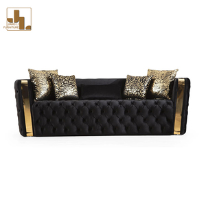 أثاث أريكة فاخرة على طراز مصمم لغرفة المعيشة بلكنة سوداء ، فيلا فندقية من المخمل 3 2 1 - Product Image 6