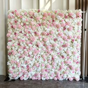 Hermosas Decoraciones de Pared de Flores Rosadas de Seda Artificial de Lujo, Rollo 3D/5D de Rosas Blancas para Bodas, Fondo de Pared Floral de 8 pies x 8 pies - Product Image 2