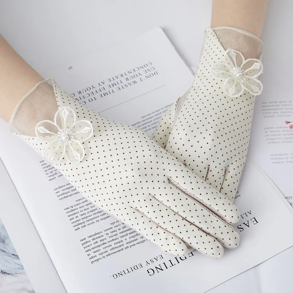 Gants de protection solaire en tissu brodé pour femmes, écran tactile, printemps et été