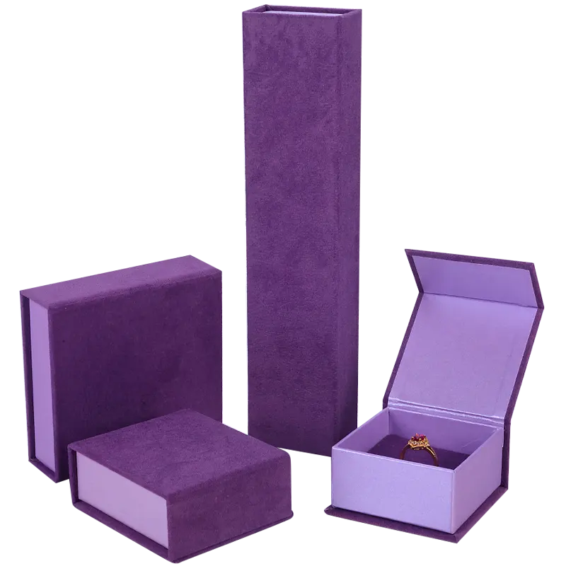 Guorui High-grade purple outer flannel clamshell cardboard jewelry packaging box earrings pendant ring carton