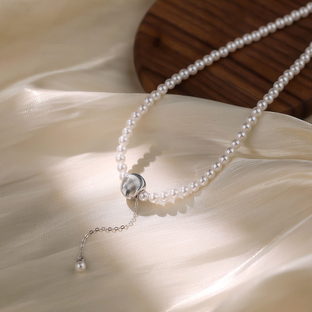 Simple White Pearl Beads S999 Sterling Silver Beads Pendant
