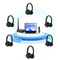 Casque audio sans fil RF 1-vers-plusieurs avec micro ENC, double émetteur en option, portée de 505 m, casque supra-auriculaire pour visites en groupe