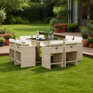 Set da Pranzo da Esterno in Rattan PE Beige per 8 Persone, Arredamento da Giardino Stile Contemporaneo Resistente alle Intemperie - Product Image 2