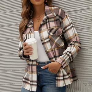 2021 otoño e invierno <span class=keywords><strong>nuevas</strong></span> señoras camisa a cuadros tela pecho abrigos de Mujer - Product Image 3