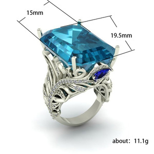 Anello Cocktail H196 in Oro Massiccio 18K con Topazio Taglio Smeraldo e Incastonatura a Pavé, Gioiello Raffinato da Donna per Fidanzamento - Product Image 5