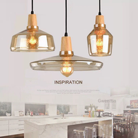 Suspension Nordique en Verre pour Restaurant, Moderne et Simple, Fumé Cognac, en Bois Massif, Lampe Décorative Suspendue, Éclairage LED pour Salle à Manger
