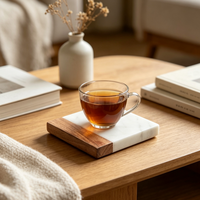 Ensemble de sous-verres carrés en marbre et bois pour thé et café, 10x10 cm, pour la décoration de table, vente chaude