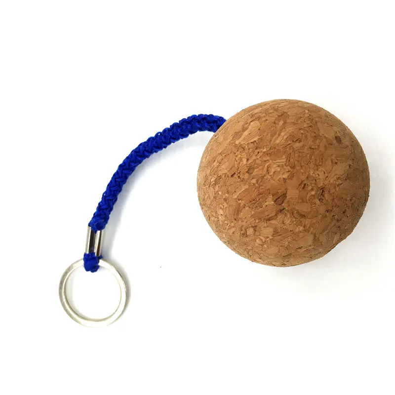 2022 Custom Round Floating Soft Wooden Cork Ball Keychain Key chain for Boating Fishing Kite Surfing Sailing Key Ring