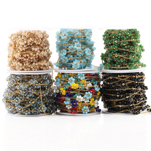Crystal Flower Chain Beaded Chain Stainless Steel Glass Beads Electroplated <b>Braid</b> DIY Jewelry Making Necklace Bracelet - Product Image 1