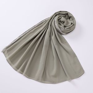 無地シフォンラインストーンヒジャブムスリムスカーフカスタムデザイン無地ムスリムショールヒジャブスカーフ - Product Image 6
