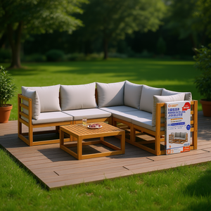 Ensemble de salon de jardin modulaire en bois d'acacia véritable, mobilier d'extérieur 6 places, design contemporain - Product Image 2