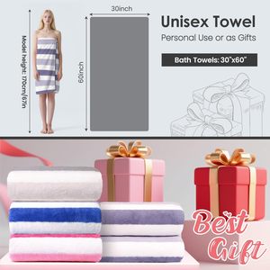 Ensemble de 2 serviettes en microfibre corail rayées pour adultes, serviettes de bain douces en velours corail, absorbantes pour la maison - Product Image 6