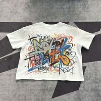 T-shirt pour homme personnalisé avec impression DTG Kornit, effet délavé, style streetwear vintage, imprimé artistique, tissu épais