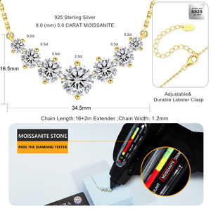 Mossanite Charm Gifts 14K Gold Plated <strong>Solid</strong> 925 Sterling <strong>Silver</strong> 5.0CT GRA VVS Moissanite Lab Diamond Pendant <strong>Necklace</strong> for Women - Product Image 3