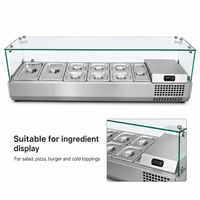 Comptoir de préparation réfrigéré en acier inoxydable pour salades, table de travail, vitrine réfrigérée pour supermarché, bar et équipement de restauration