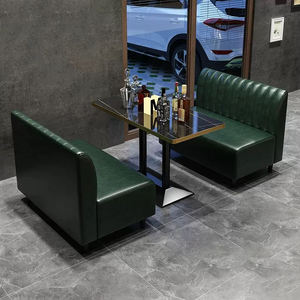 Wholehouse Retro Cafetería Restaurante Bar Muebles Tapicería Silla de comedor Sofá de cuero Cabina Asientos Muebles de mesa negros - Product Image 3