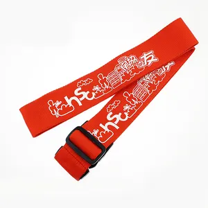 China Manufacturer Silk-screen Printed Custom Travel Red Luggage Strap With Custom Logo