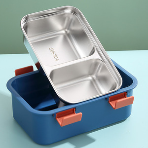 2 <b>Compartment</b> 304 Stainless Steel <b>Lunch</b> <b>Boxes</b> Leakproof PP AS Bento Box Transparent Lid Custom Logo For Office School Outdoor - Product Image 2