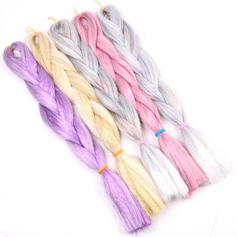 New Arrival Tổng Hợp Tóc Bện Trộn Với Tóc Tinsel Tổng Hợp Long Lanh Tóc Với Tinsel Cho Bện Jumbo Braid