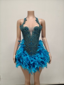 Nuovo colore Ocstrade scollo a V delle donne abito da Cocktail in piuma viola diamanti corti abiti da ballo Sexy 2025 per il <span class=keywords><strong>compleanno</strong></span> Party Club Dress - Product Image 6