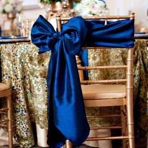 Noeud en satin de luxe lisse rose sarcelle élégant bleu marine fleur spandex sauge vert or drapé chaise bande ceintures stretch pour mariage - Product Image 1