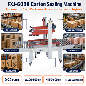 Máquina Selladora <span class=keywords><strong>de</strong></span> Cajas Semiautomática FXJ-6050, 0-20m/min, Sellado Superior e Inferior Cónico, Ancho <span class=keywords><strong>de</strong></span> Sellado 200-500mm, Altura 150-600mm, Máxima Capacidad <span class=keywords><strong>para</strong></span> Cajas y Bolsas <span class=keywords><strong>de</strong></span> Papel, Inducción - Product Image 1
