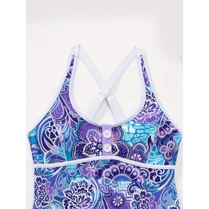 Maillot de bain deux pièces push-up violet personnalisé, taille haute, bretelles respirantes et confortables, avec imprimé floral - Product Image 3
