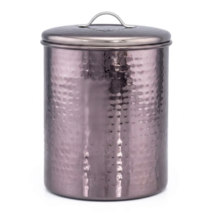 Ensemble de contenants de rangement modernes en métal nickelé martelé, forme ronde, élégant organisateur de cuisine et rangement domestique stylé - Product Image 1
