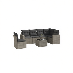 Ensemble de canapés de jardin en rotin gris 6 places, résistant aux intempéries, mobilier d'extérieur au design contemporain - Product Image 1