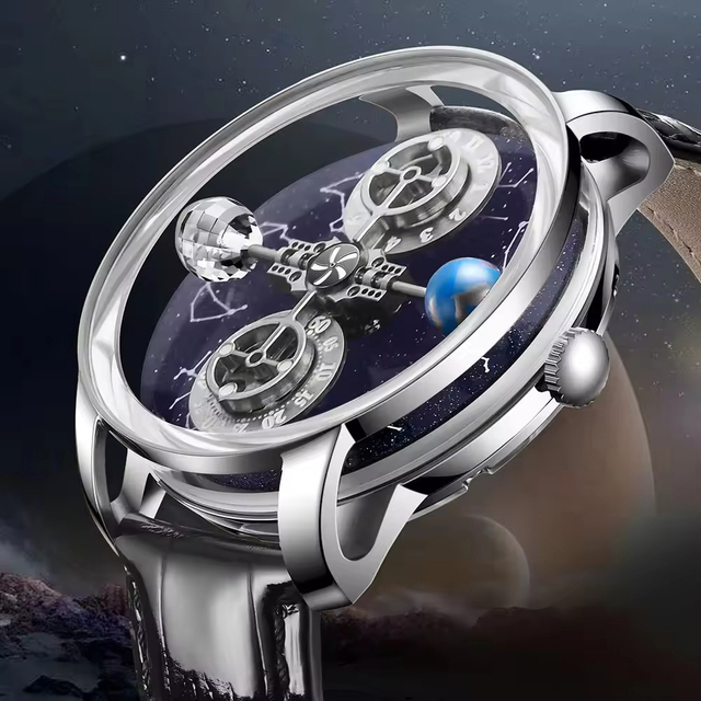 Wandering Hours Hands Watches Mechanical Celestial Body Starry Twelve Constellations Sapphire Waterproof Men Leather Wristwatch