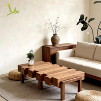 Table basse en bois massif style Wabi-sabi, table à thé en bois naturel, table de salon, style moderne du milieu du siècle, finition vieillie