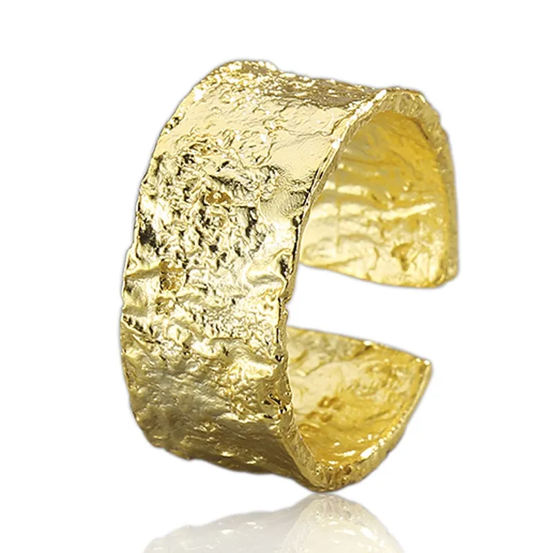 האחרון קוריאני סגנון תוספות אופנתי רטרו סדיר קעור קמור זהב פח רדיד גמר 24k זהב טבעת
