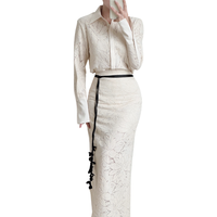 Jupe femme noire et beige A-ligne JENA jupe midi coton bio fleur dentelle tissu élégant intemporel deux pièces ensemble blanc ANT