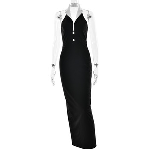 Vestido Largo Elegante Estilo Europeo-Americano con Cuello Halter, Espalda Descubierta y Abertura, Vestido de Noche con Cintura Natural, Transpirable, para Ocio - Product Image 5