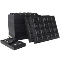 Plateau de présentation empilable en cuir noir pour bagues, boucles d'oreilles et pendentifs, organisateur de comptoir de magasin