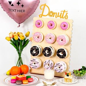 Soporte de madera para donuts, rectangular, reutilizable, decoración para exhibición de postres para fiestas de cumpleaños - Product Image 1