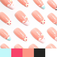 Faux ongles à presser mignons motif nuage de dessin animé, longs, forme amande, couleur macaron, French manucure, à pois, rose nude, doux, pour usage quotidien