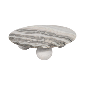 Vassoio Decorativo Rotondo in Marmo, Tavolino da Caffè con Piedistallo in Pietra, Organizzatore per Bagno e Vanità - Product Image 2