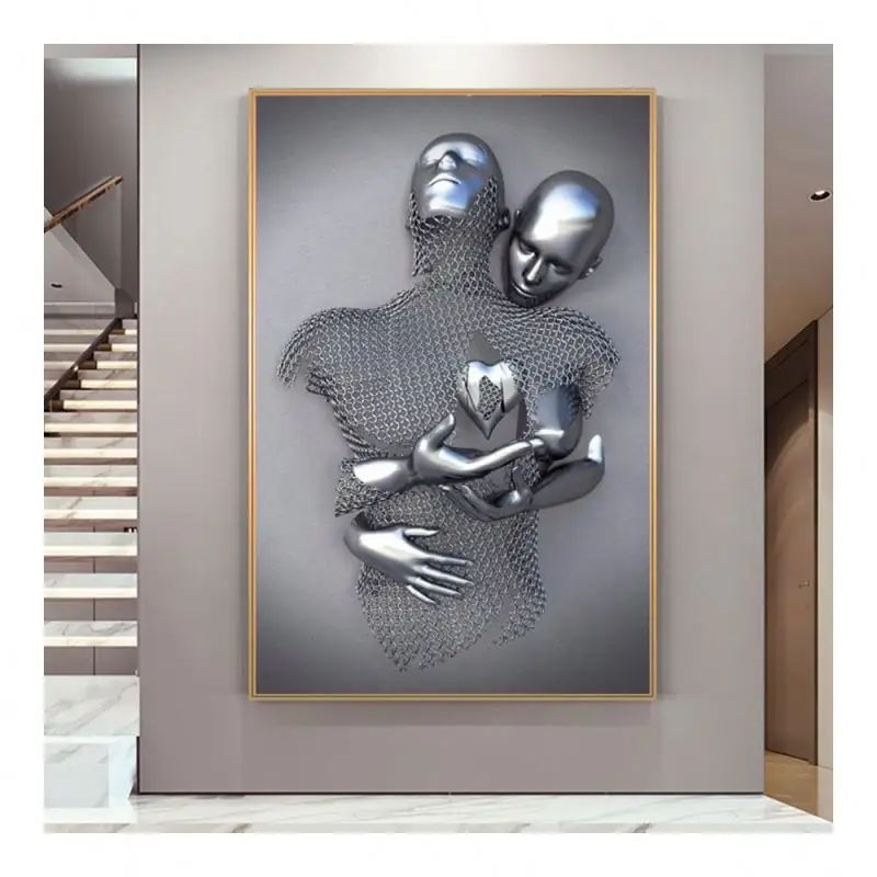 2022 hot selling 3D Love Metal Statue Art Canvas Wall Decoration Abstract home glass decoration