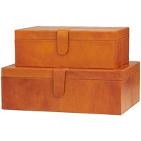 Boîtes à bijoux et à maquillage en bois MDF en similicuir marron et noir, ensemble de 2 pièces avec doublure en daim, coutures apparentes et fermeture à cordon