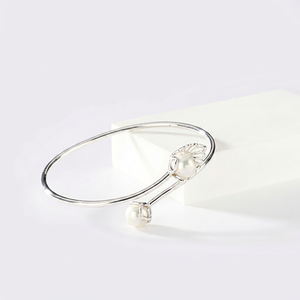A Cozy Shell-Ter <b>Bracelet</b> in 925 <b>Silver</b> Minimalist 925 <b>Silver</b> <b>Cuff</b> <b>Bracelet</b> With Freshwater Pearl Claw Setting Women's Everyday - Product Image 1