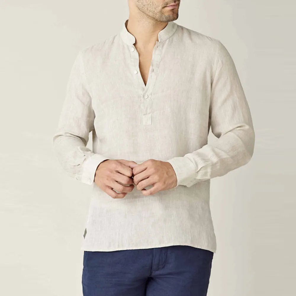 Custom High Quality Brand Soft Cotton Linen Shirt Fashion Casual Mens Embroidery Logo Work Casual Shirts