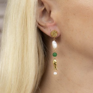 ต่างหูโลหะผสมสังกะสีสีเขียวมุกดีไซน์รูปปลาเครื่องประดับสำหรับงานปาร์ตี้ TE60433 - Product Image 3