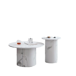 KirKasa Set 2 Mesas Auxiliares Modernas Estilo Granja Soporte Base de Columna Romana de Madera con Acabado de Chapa de Mármol para Sala de Estar y Oficina - Product Image 2