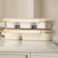 Contenants à collations en acier inoxydable pour enfants Conteneurs à lunch réutilisables à 3 compartiments pour adultes avec couvercles Boîte à bento empilable étanche
