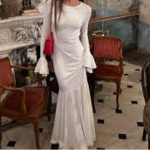 Evening Dress Long Sleeve Backless Sheer Layer Flared Sleeve Natural Waistline <b>Full</b> <b>Length</b> - Product Image 3