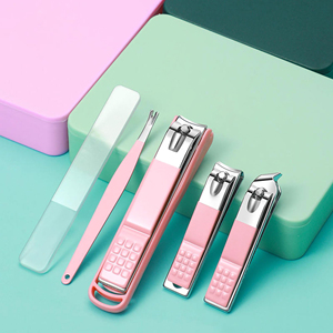 Kit de coupe-ongles portable en acier inoxydable, cadeau pour femme, ensemble de manucure 5 pièces, kits de toilettage avec étui - Product Image 4