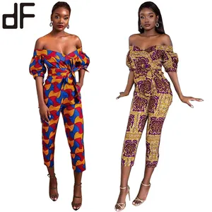 Mode hors épaule officielle dame femmes porter slim fit longue africaine kitenge robe pantalon conceptions en gros combinaisons femmes 2023